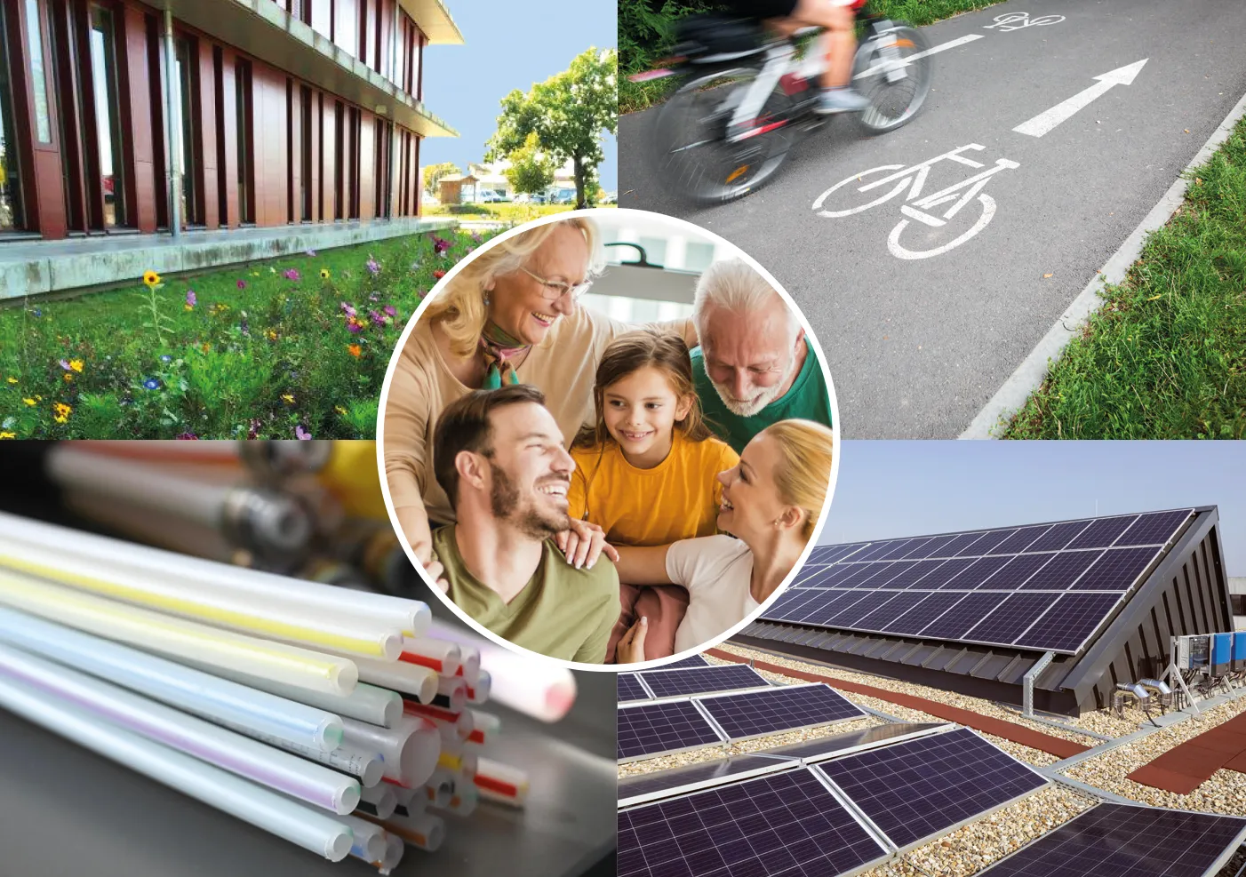 Collage mit symbolischen Grafiken für Grundversorgung